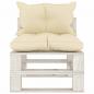 Preview: Garten-Paletten-Mittelsofa mit Kissen in Creme Holz
