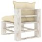 Preview: Garten-Paletten-Mittelsofa mit Kissen in Creme Holz