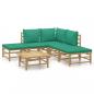 Preview: 6-tlg. Garten-Lounge-Set mit Grünen Kissen Bambus