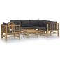 Preview: ARDEBO.de - 7-tlg. Garten-Lounge-Set mit Dunkelgrauen Kissen Bambus