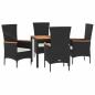 Preview: 5-tlg. Garten-Essgruppe mit Kissen Schwarz Poly Rattan
