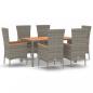 Preview: 7-tlg. Garten-Essgruppe mit Kissen Grau Poly Rattan