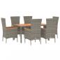 Preview: 7-tlg. Garten-Essgruppe mit Kissen Grau Poly Rattan