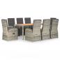 Preview: 9-tlg. Garten-Essgruppe mit Kissen Grau Poly Rattan
