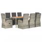 Preview: 9-tlg. Garten-Essgruppe mit Kissen Grau Poly Rattan