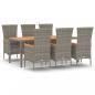 Preview: 7-tlg. Garten-Essgruppe mit Kissen Grau Poly Rattan