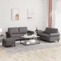 Preview: ARDEBO.de - 3-tlg. Sofagarnitur mit Kissen Grau Kunstleder