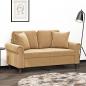 Preview: ARDEBO.de - 2-Sitzer-Sofa mit Zierkissen Braun 120 cm Samt