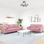 Preview: 2-tlg. Sofagarnitur mit Kissen und Nackenrollen Rosa Samt