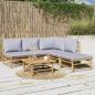Preview: ARDEBO.de - 6-tlg. Garten-Lounge-Set mit Hellgrauen Kissen Bambus