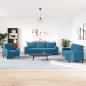 Preview: 3-tlg. Sofagarnitur mit Kissen und Nackenrollen Blau Samt