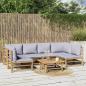 Preview: ARDEBO.de - 7-tlg. Garten-Lounge-Set mit Hellgrauen Kissen Bambus