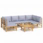 Preview: 7-tlg. Garten-Lounge-Set mit Hellgrauen Kissen Bambus