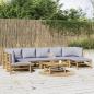 Preview: ARDEBO.de - 8-tlg. Garten-Lounge-Set mit Kissen Hellgrau Bambus