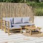 Preview: ARDEBO.de - 5-tlg. Garten-Lounge-Set mit Hellgrauen Kissen Bambus