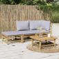 Preview: ARDEBO.de - 3-tlg. Garten-Lounge-Set mit Hellgrauen Kissen Bambus