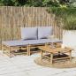 Preview: ARDEBO.de - 4-tlg. Garten-Lounge-Set mit Hellgrauen Kissen Bambus