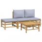 Preview: 4-tlg. Garten-Lounge-Set mit Hellgrauen Kissen Bambus