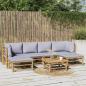Preview: ARDEBO.de - 7-tlg. Garten-Lounge-Set mit Hellgrauen Kissen Bambus
