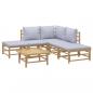 Preview: 6-tlg. Garten-Lounge-Set mit Hellgrauen Kissen Bambus