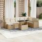 Preview: ARDEBO.de - 9-tlg. Garten-Sofagarnitur mit Kissen Beige Poly Rattan