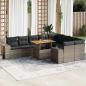 Preview: ARDEBO.de - 10-tlg. Garten-Sofagarnitur mit Kissen Grau Poly Rattan Akazie