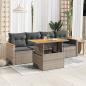 Preview: ARDEBO.de - 5-tlg. Garten-Sofagarnitur mit Kissen Grau Poly Rattan Akazie