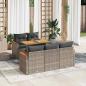 Preview: ARDEBO.de - 6-tlg. Garten-Sofagarnitur mit Kissen Grau Poly Rattan Akazie