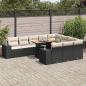 Preview: ARDEBO.de - 10-tlg. Garten-Sofagarnitur mit Kissen Schwarz Poly Rattan