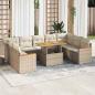 Preview: ARDEBO.de - 10-tlg. Garten-Sofagarnitur mit Kissen Beige Poly Rattan Akazie