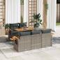 Preview: ARDEBO.de - 6-tlg. Garten-Sofagarnitur mit Kissen Grau Poly Rattan Akazie