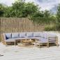 Preview: ARDEBO.de - 11-tlg. Garten-Lounge-Set mit Hellgrauen Kissen Bambus