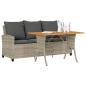 Preview: ARDEBO.de - Gartensofa 3-Sitzer mit Kissen & Tisch Hellgrau Poly Rattan