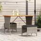 Preview: ARDEBO.de - 3-tlg. Garten-Essgruppe mit Kissen Grau Poly Rattan