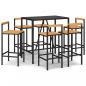 Preview: 7-tlg. Gartenbar-Set Schwarz Poly Rattan & Massivholz Akazie
