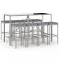 Preview: 9-tlg. Gartenbar-Set mit Kissen Grau Poly Rattan