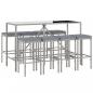 Preview: 9-tlg. Gartenbar-Set mit Kissen Grau Poly Rattan