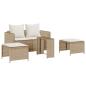 Preview: 5-tlg. Garten-Sofagarnitur Kissen Stapelbar Beige Poly Rattan