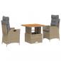Preview: 3-tlg. Garten-Essgruppe mit Kissen Beige Poly Rattan