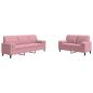 Preview: 2-tlg. Sofagarnitur mit Kissen und Nackenrollen Rosa Samt