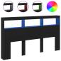Preview: LED-Kopfteil mit Ablagen Schwarz Eichen-Optik 180x17x102 cm