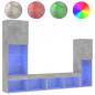 Preview: 4-tlg. Wohnwand mit LED-Beleuchtung Betongrau Holzwerkstoff