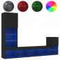 Preview: 4-tlg. Wohnwand mit LED-Beleuchtung Schwarz Holzwerkstoff