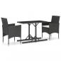 Preview: 3-tlg. Garten-Essgruppe Poly Rattan und Hartglas Schwarz
