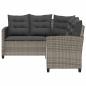 Preview: Gartensofa in L-Form mit Tisch und Kissen Grau Poly Rattan