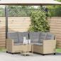 Preview: ARDEBO.de - Gartensofa in L-Form mit Tisch und Kissen Beige Poly Rattan