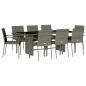 Preview: 9-tlg. Garten-Essgruppe mit Kissen Grau Poly Rattan