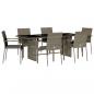 Preview: 7-tlg. Garten-Essgruppe mit Kissen Grau Poly Rattan