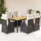 Preview: ARDEBO.de - 7-tlg. Garten-Essgruppe mit Kissen Schwarz Poly Rattan