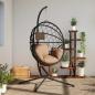 Preview: ARDEBO.de - Hängesessel Ei-Design mit Ständer Taupe Rattan und Stahl